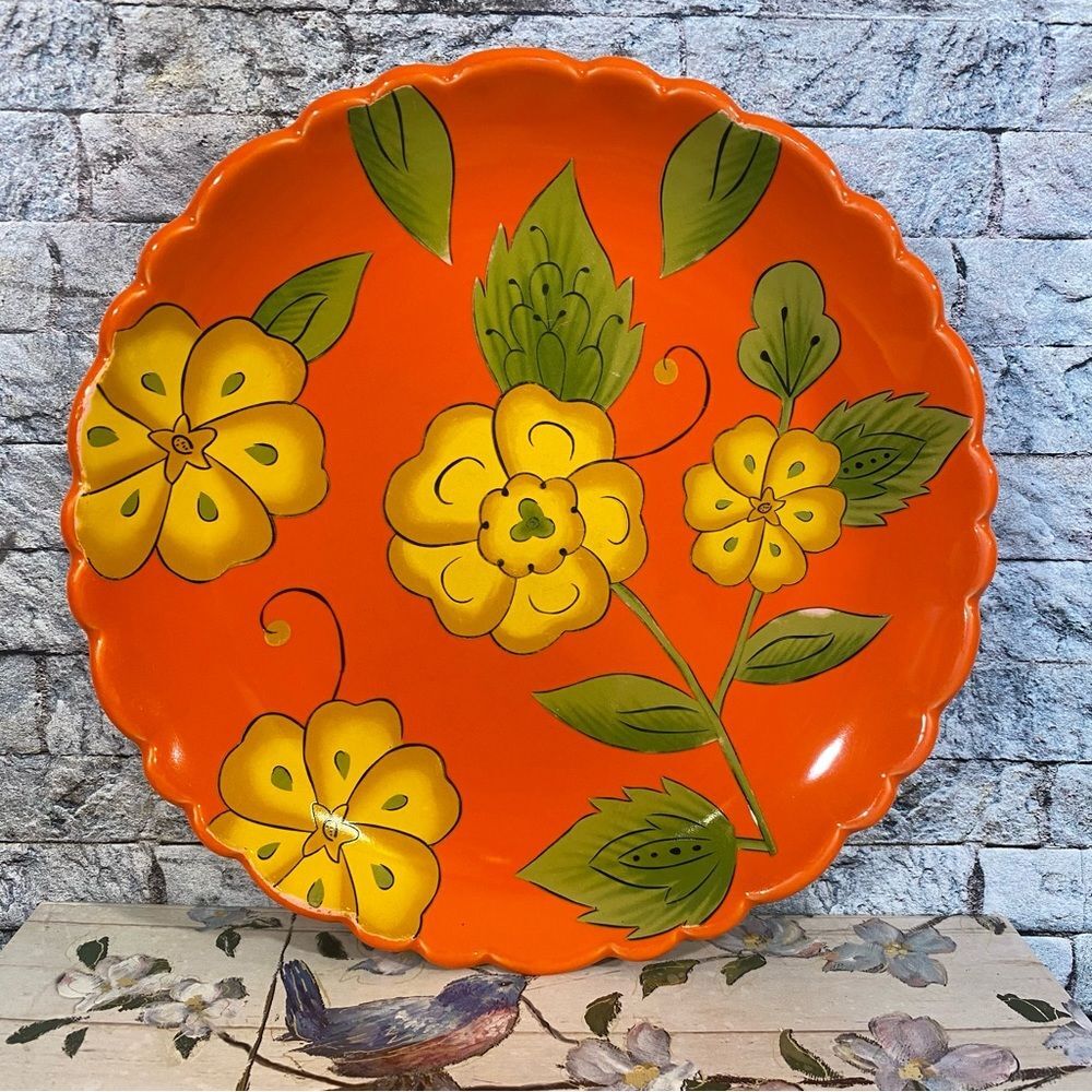 Temptations by Tara 10 inch Dinner Plate Poppies Passion Tropical Hand Painted